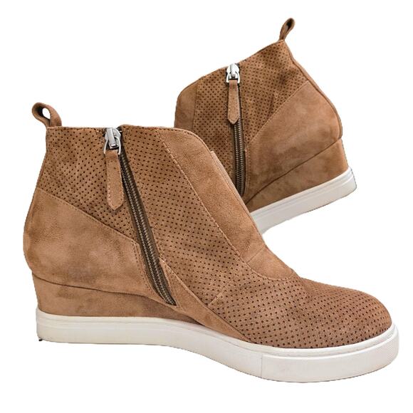 L Paolo Boot Women Cutest Casual Zip-Wedge Light-Brown Suede Ankle Bootie 7.5M - Picture 3 of 8